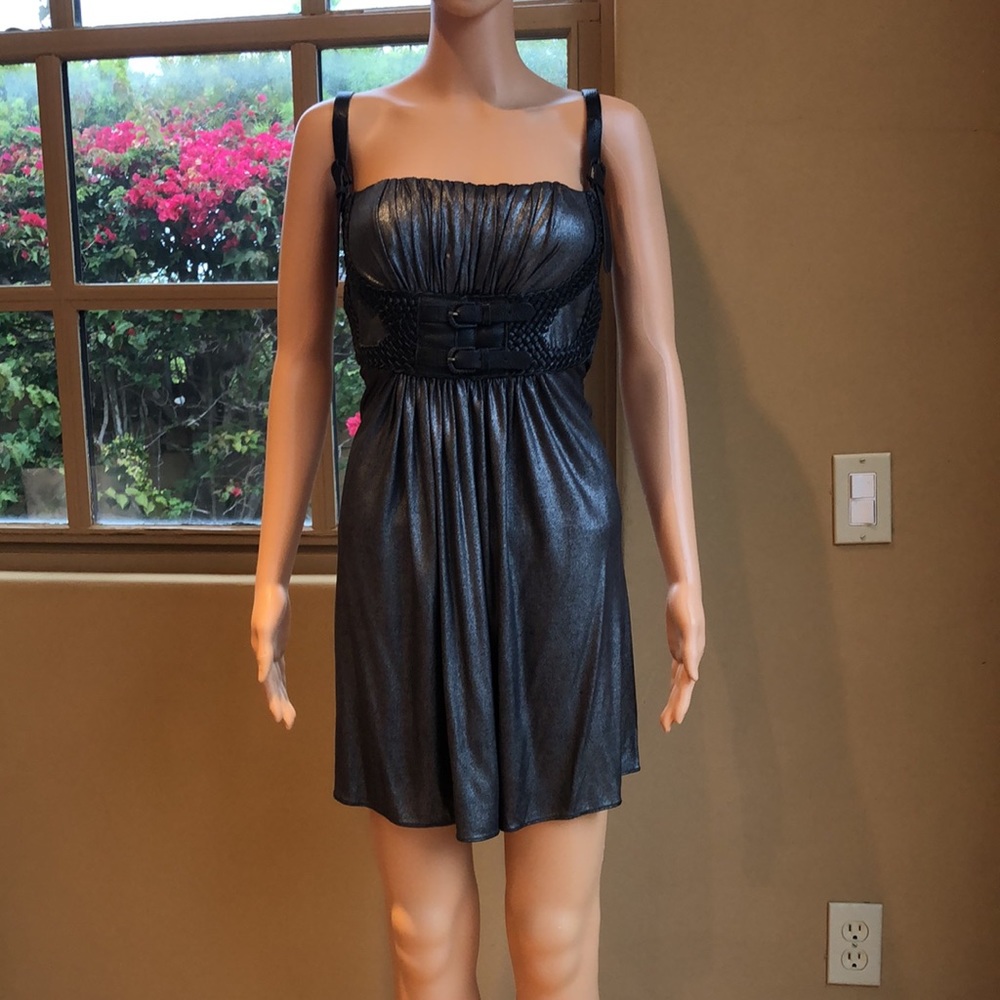 Sexy leather empire waist dress